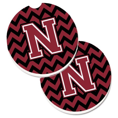 Carolines Treasures Letter N Chevron Garnet and Black Cup Holder Car Coaster, PK2 CJ1052-NCARC